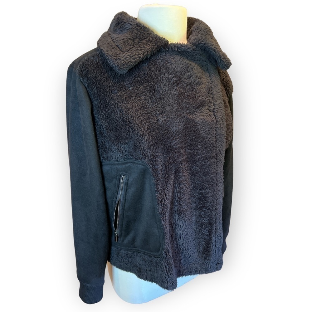 DemocracyFaux Fur Fleece Lined Suede Detail Moto Jacket Black Size Large​​​​​​​​